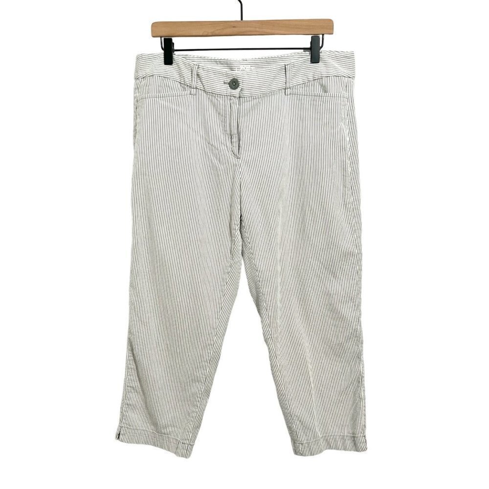 LOFT Womens Pants Original Crop Slim Gray White Striped Cotton Size 12